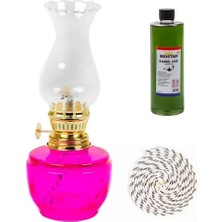 Byanes Pembe Hatıra Gaz Lambası Seti +400 ml Kokusuz Kandil Yağ ve 1 M Fitil