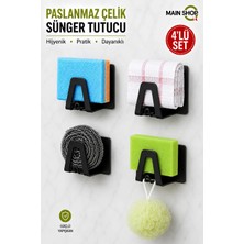 MAİN SHOP 4 Adet Bulaşık Sünger Tutacağı Kancalı Yapışkanlı Paslanmaz Bulaşık Sünger Tutucu Askı M-Sng2