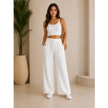 Asl Woman %100 Pamuk Müslin Kumaş Bol Paça Kadın Pantolon