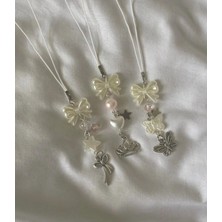 Hb Tasarım White Pearl Ribbon Y2K Fairycore Telefon Charmı (Fiyonklu Olan)