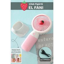 Byanes Çilek Figürlü Taşınabilir Mini Masa Fanı, Pembe, Şarjlı, Soğutucu