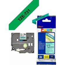Puun Brother TZE-S731 12MM*8MT Yeşil Üzerine Siyah Güçlü Yapışkanlı Laminasyonlu Muadil Etiket (Tze Tape)
