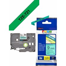 Puun Brother TZE-S721 9mm*8mt Yeşil Üzerine Siyah Güçlü Yapışkanlı Laminasyonlu Muadil Etiket (Tze Tape)