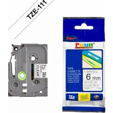 Puun Brother TZE-S111 6mm*8mt Şeffaf Üzerine Siyah Güçlü Yapışkanlı Laminasyonlu Muadil Etiket (Tze Tape)