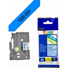 Puun Brother TZE-S531 12MM*8MT Mavi Üzerine Siyah Güçlü Yapışkanlı Laminasyonlu Muadil Etiket (Tze Tape)