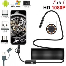MiraLive Endoskop 3 In 1 Yılan Kamera USB Micro USB Type-C 20 Metre Sert Kablo