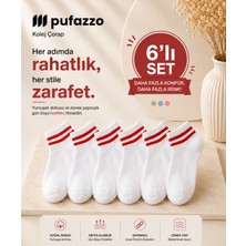 Pufazzo Uniseks Tenis Kolej Çorap 6'lı Set- Kısa Konç, Çizgili, Doğal Pamuk, Dikişsiz, Nefes Alabilir Çorap