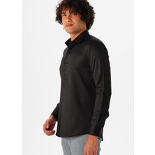Süvari Siyah Erkek Slim Fit Armürlü Gömlek GM2024700575