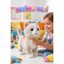 Farbu Oyuncak Sevimli Kedi Uzaktan Kumandalı Sesli Miyavlıyan Dil Çıkaran 5 Fonksiyonlu Oyuncak Peluş Hayvan Krem