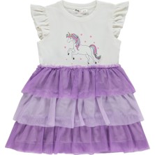 Civil Girls Unicorn Baskılı  2-5 Yaş Elbise - Lila