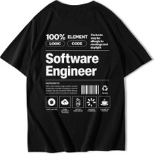 Brz Collection Unisex Oversize Software Engineer T-Shirt Siyah