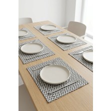 Rona Home Yemek Masası Servis Altlığı 6 Kişilik Modern Zikzak Desen Dikdörtgen Kumaş Amerikan Servisi