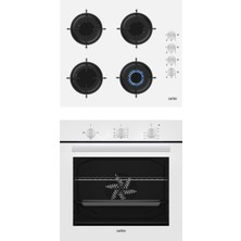 Carino 4 Fonksiyon Mekanik Beyaz Power Turbo 2'li Cam Ocaklı Ankastre Set (Fırın+Ocak)