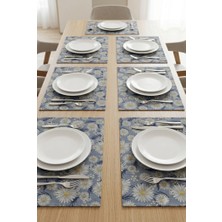 Rona Home Tabak Altlığı Amerikan Servis Seti 6'lı Leke Tutmaz Dikdörtgen Kumaş Mavi Papatya Desenli 35X45
