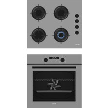 Carino 4 Fonksiyon Dijital Gri Power Turbo 2'li Cam Ocaklı Ankastre Set (Fırın+Ocak)