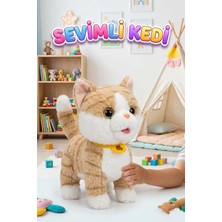 Farbu Oyuncak Sevimli Kedi Uzaktan Kumandalı Sesli Miyavlıyan Dil Çıkaran 5 Fonksiyonlu Oyuncak Peluş Hayvan Turuncu