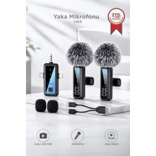 Torima Yaka Mikrofonu Type-C Lightning Aux 2 Adet 3IN1 Kablosuz Mikrofon H68 Siyah