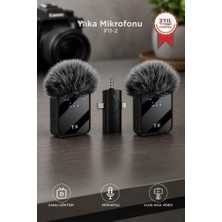 Torima Yaka Mikrofonu Type-C Lightning Aux 2 Adet 3IN1 Kablosuz Mikrofon F11-2 Siyah