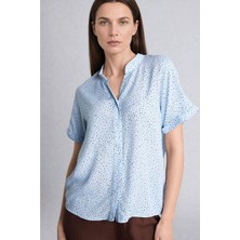 DeFacto Regular Fit Kaçık Yaka Kısa Kollu Mavi Gömlek I6173AZ26HS