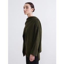 Lcw Modest Haki Dökümlü Şal Yaka Oversize Kadın Triko Kazak