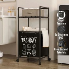 Trend Maison Çamaşır Sepeti ve Düzenleyici Raf Ünitesi Tekerlekli Metal Gövdeli Kirli Çamaşır Organizeri