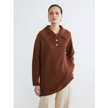 Lcw Modest Kahverengi Polo Yaka Kadın Triko Kazak