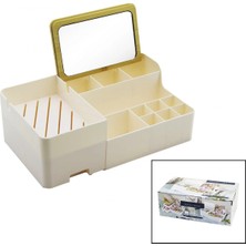 MiraLive Aynalı Bambu - Çekmeceli Makyaj - Takı Organizer Sert Plastik 13 Bölmeli 28.5X17.5X9.5CM (4887)