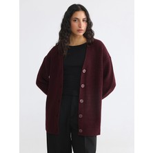 Lcw Modest Bordo V Yaka Kadın Triko Hırka
