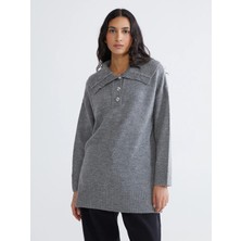 Lcw Modest Gri Polo Yaka Kadın Triko Kazak