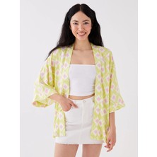 Lcw Vision Yeşil Şal Yaka Desenli Oversize Kadın Kimono