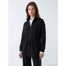 Lcw Modest Siyah Dik Yaka Soft Touch Kadın Fermuarlı Sweatshirt