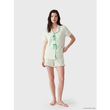 Lcw Dream Ekru Desenli Kadın Şortlu Pijama Takımı