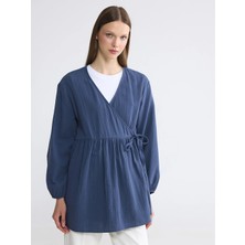 Lcw Modest Lacivert Kruvaze Yaka Dokulu Kadın Kimono
