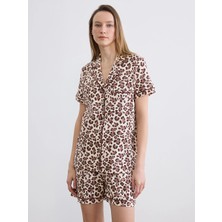 Lcw Dream Ekru Leopar Desenli Kadın Şortlu Pijama Takımı