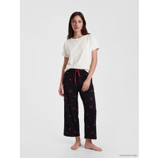 Lcw Dream Siyah Beli Lastikli Desenli Kadın Kapri Pijama Altı