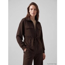 Lcw Modest Kahverengi Dik Yaka Soft Touch Kadın Fermuarlı Sweatshirt