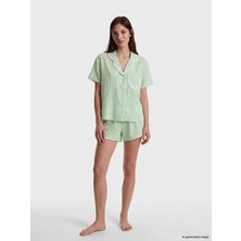 Lcw Dream Mavi Ekose Kadın Şortlu Pijama Takımı