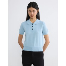 Lcw Vision Mavi Polo Yaka Kadın Triko Kazak