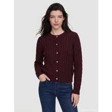 LC Waikiki Lcw Comfort Bordo Bisiklet Yaka Desenli Kadın Triko Hırka