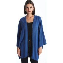 Lcw Vision Lacivert Şal Yaka Düz Oversize Keten Karışımlı Kadın Kimono