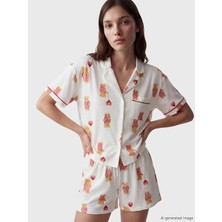 Lcw Dream Ekru Ayı Teddy Desenli Kadın Şortlu Pijama Takımı