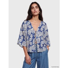 Lcw Vision Mavi V Yaka Desenli Bağlamalı Kadın Kimono