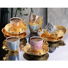Fair Home Renkli Mermer Tasarım Lüks Gold Rengi Kahve Takımı