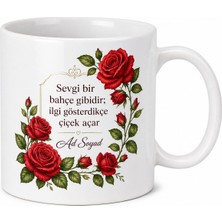Tupya Gift Gül Bahçesi Temalı Kırmızı Güllerle Süslenmiş Romantik Kupa Bardak Hediye