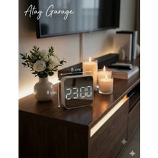 Atay Garage Dijital Beyaz Saat, Masa Saati, Aynalı Saat, LED Masa Saati, Çalar Saat, Alarmlı Saat, Dekoratif Saat, Modern Saat, Ev Dekorasyonu, Ofis Saati Masaüstü Dijital Saat