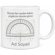Tupya Gift Geometri Açı Ölçer Çizimli Hayata Farklı Açılardan Bakan Mimar Kupa Bardak Hediye
