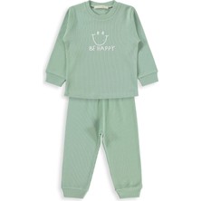 Mini Damla Minidamla Gülen Yüz Baskılı 1-6 Yaş Pijama Takımı - Yeşil