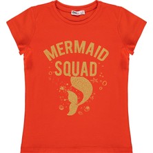 Civil Girls Mermaid Baskılı 6-9 Yaş Tişört  - Turuncu