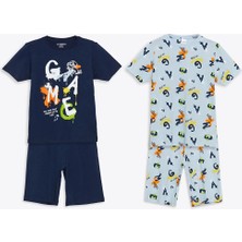 LC Waikiki Lcw Kids Lacivert Bisiklet Yaka Erkek Çocuk Şortlu Pijama Takımı 2'li