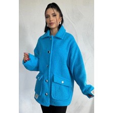Ded Collection Kadın Cep Kapaklı Düğme Detaylı Yumoş Kumaş Astarlı Teddy Tarz Oversize Kaban Ceket